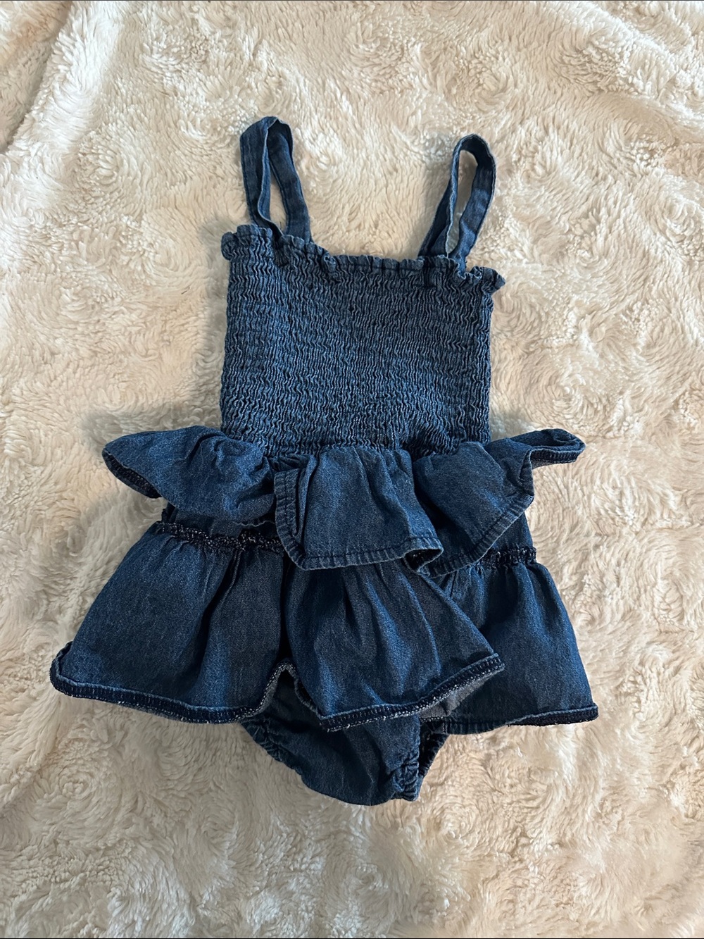 Amazon Girls' Dark Blue Denim Ruffle One-Piece